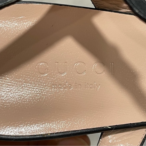 GUCCI Double G gold-toned hardware Leather mid-heel sandal Sz- 7.5 US / 37.5 .EU - Picture 9 of 10